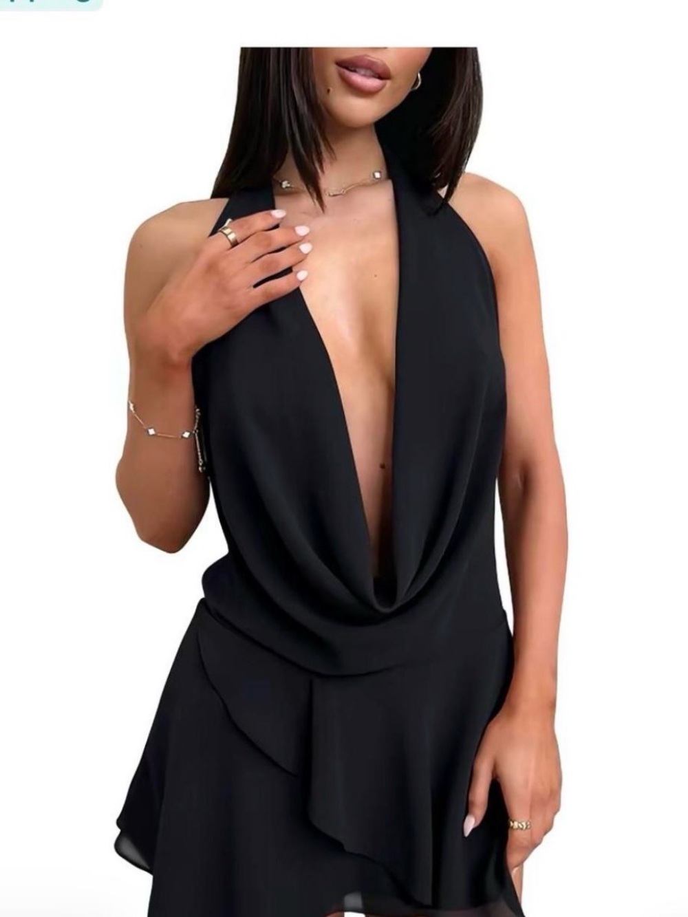 Backless Black Cowl Neck Mini Dress
